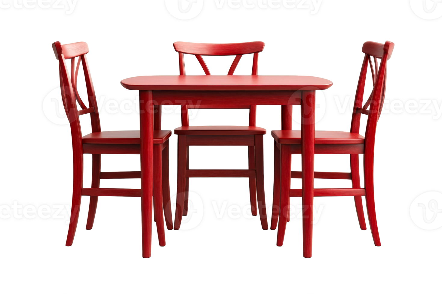 Red Wooden Table with Three Chairs, cut out transparent png