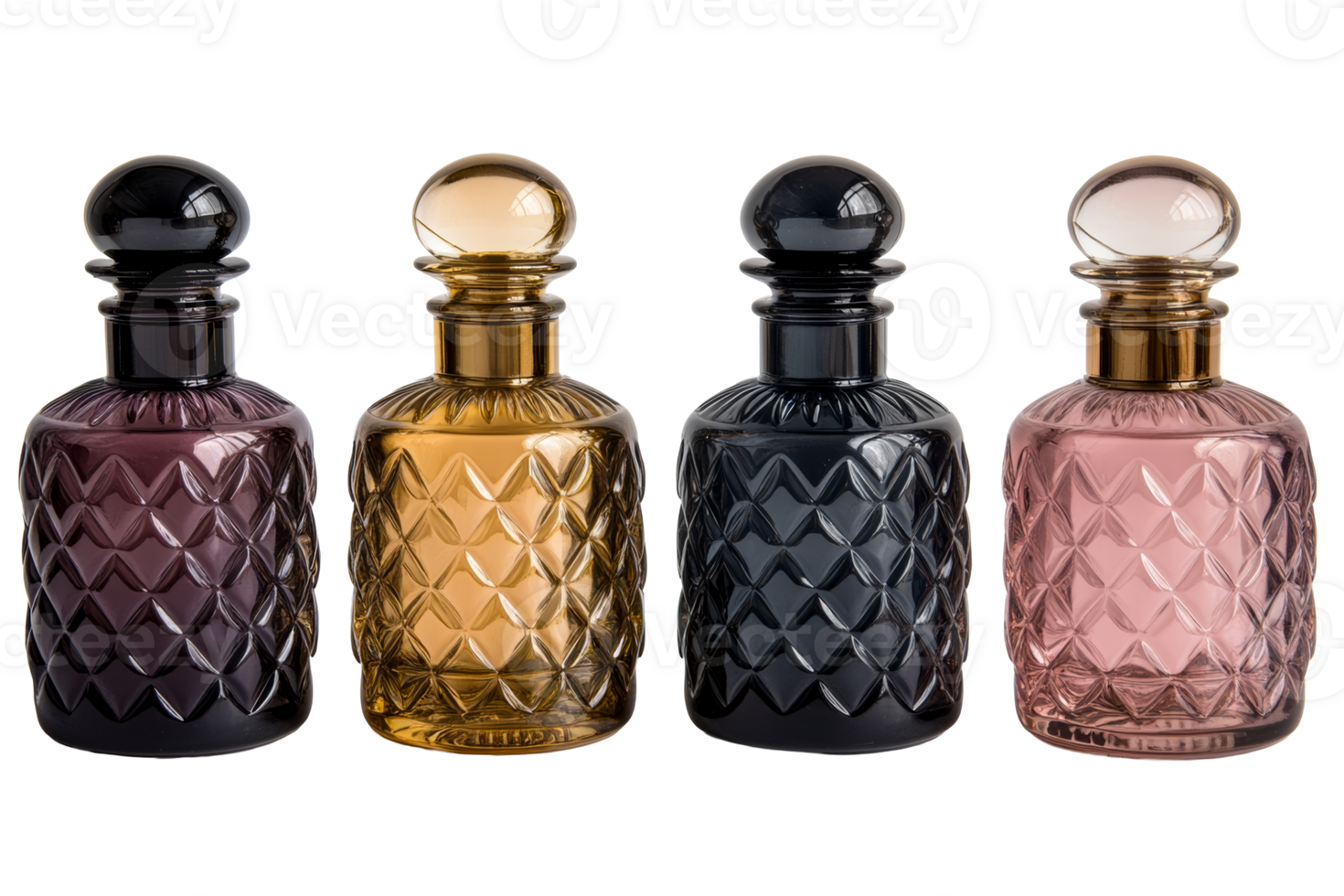 Decorative bottles of different colors, cut out transparent png