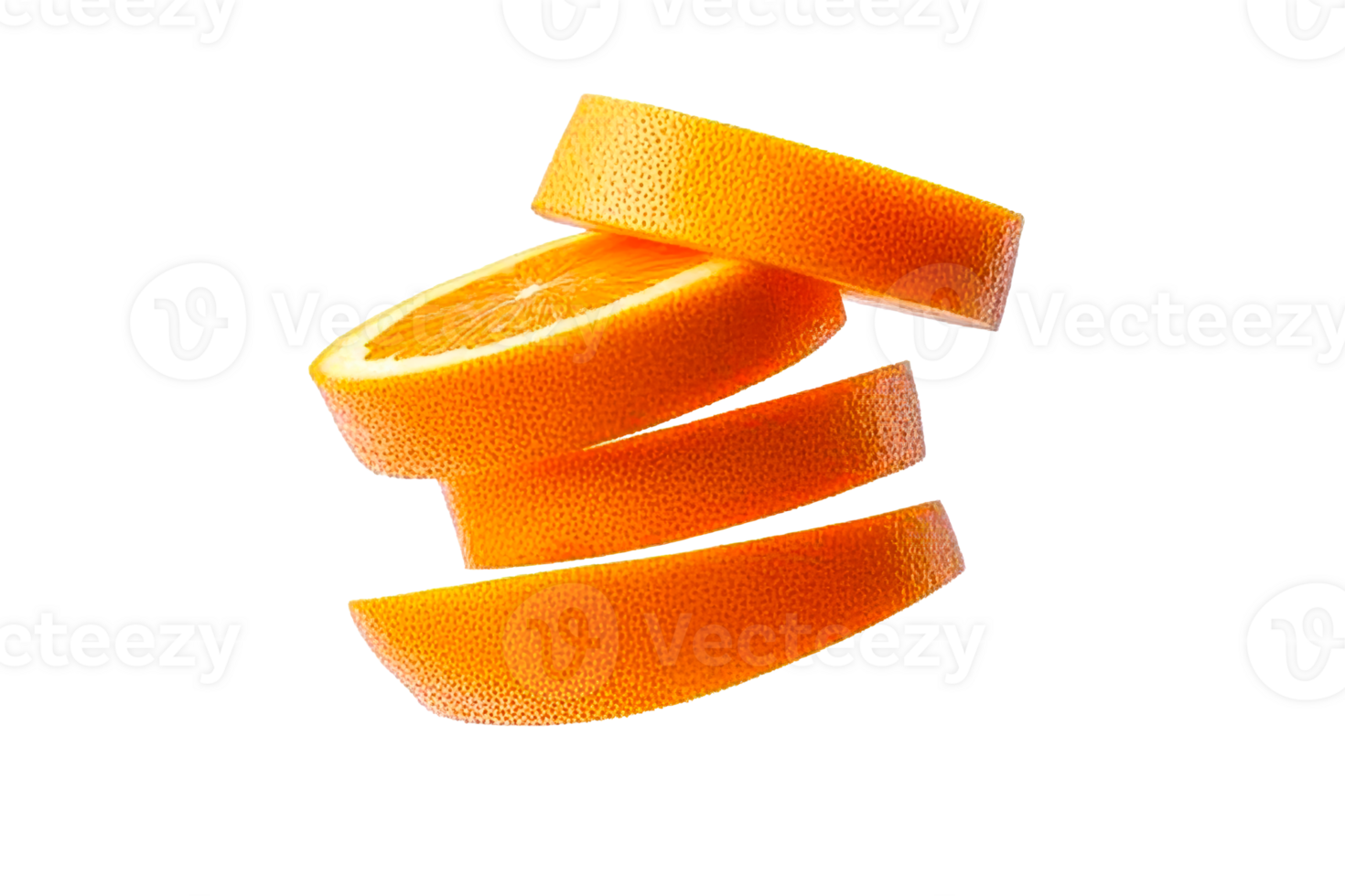 Sliced orange pieces stacked on top of each other, cut out transparent png