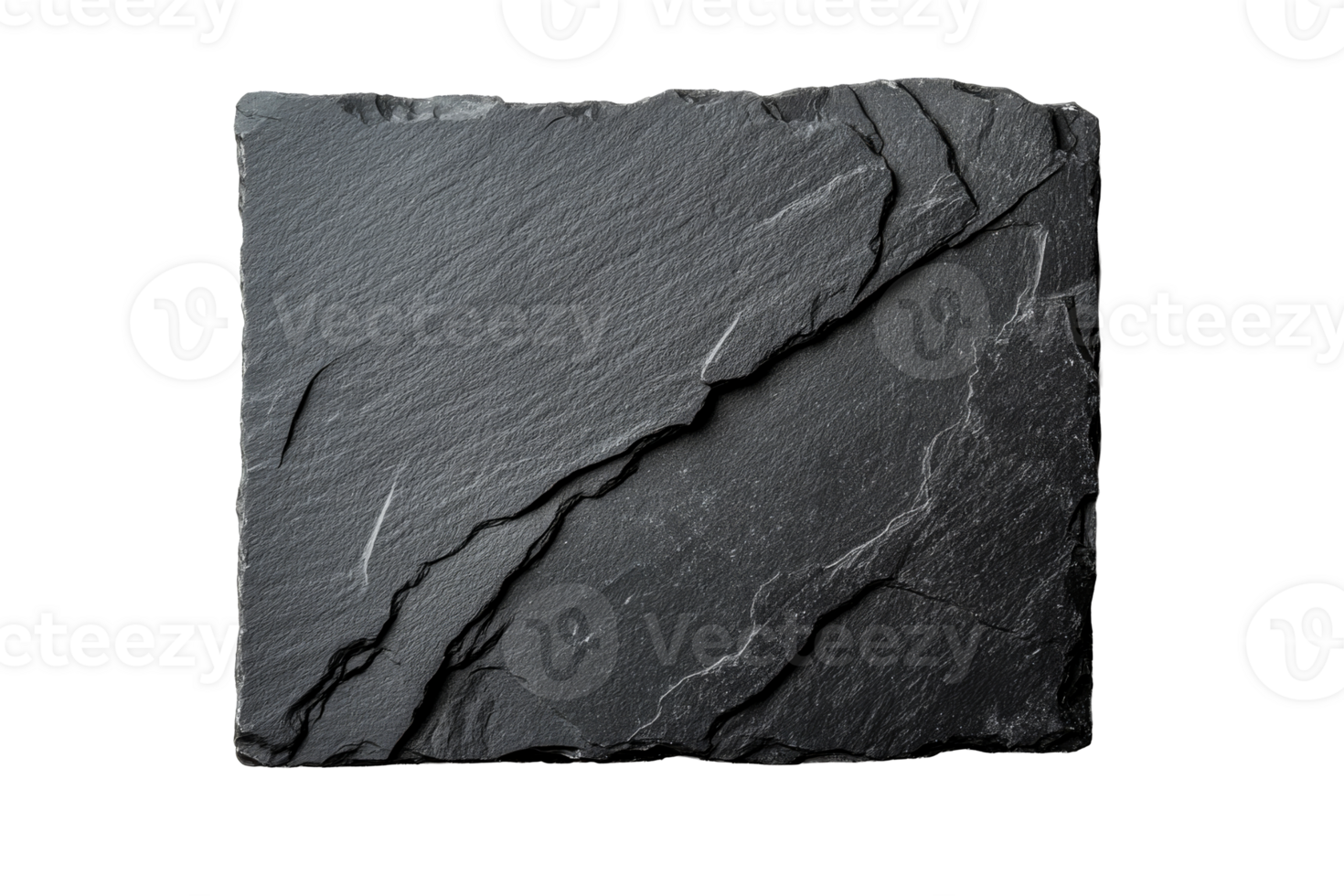 Dark textured square stone serving board, close-up, isolated, cut out transparent png