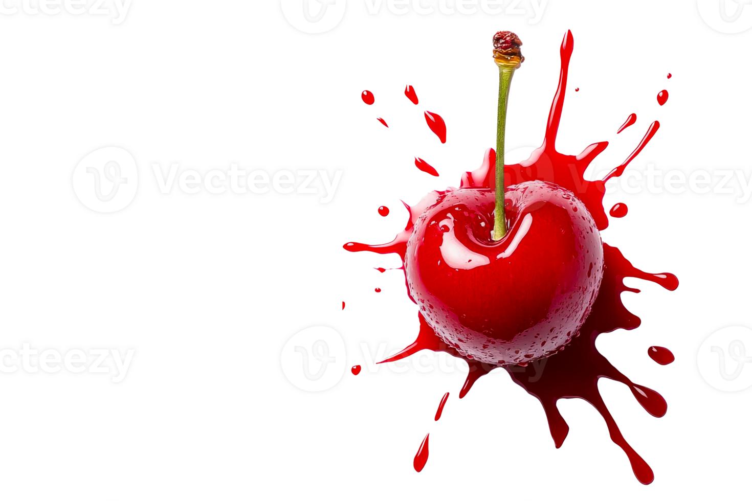 Red cherry fruit splash, juice eruption, macro shot, freshness, cut out transparent png