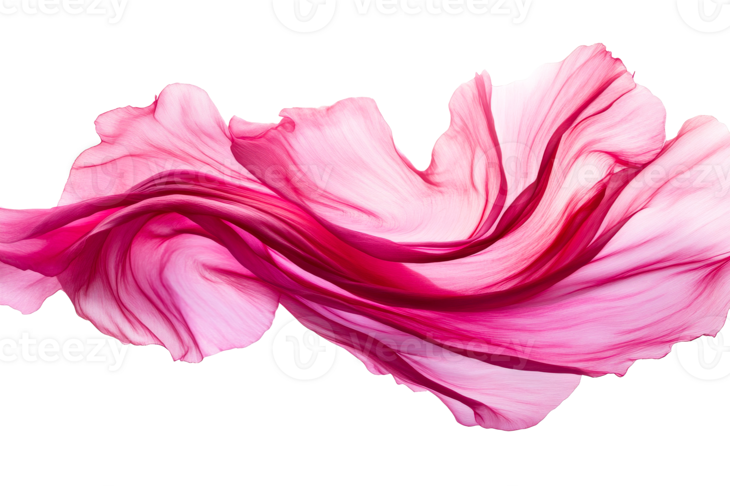 Flowing pink sheer fabric dynamically shapes texture, cut out transparent png