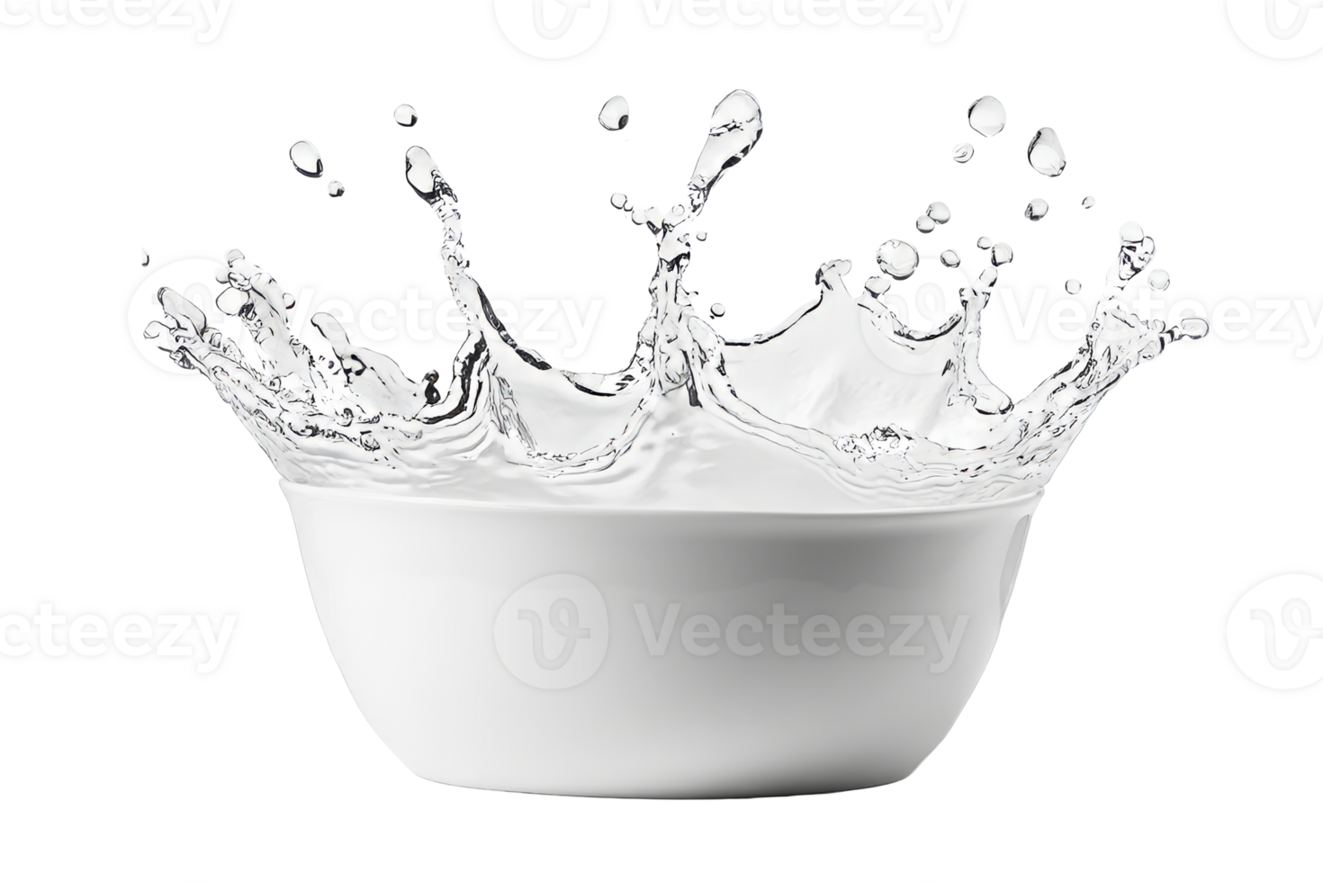 White bowl with splash of liquid. High quality studio shot, cut out transparent png