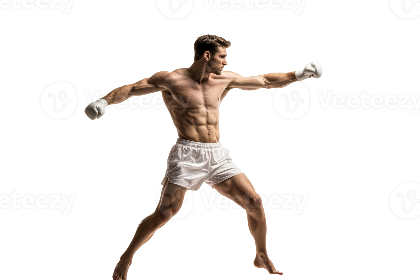 Muscular shirtless male boxer punches, sports training, workout, cut out transparent png