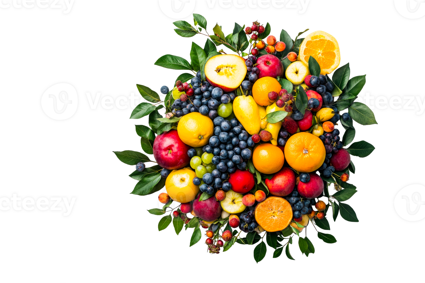 Fruit medley on black backdrop, a burst of color and health, cut out transparent png