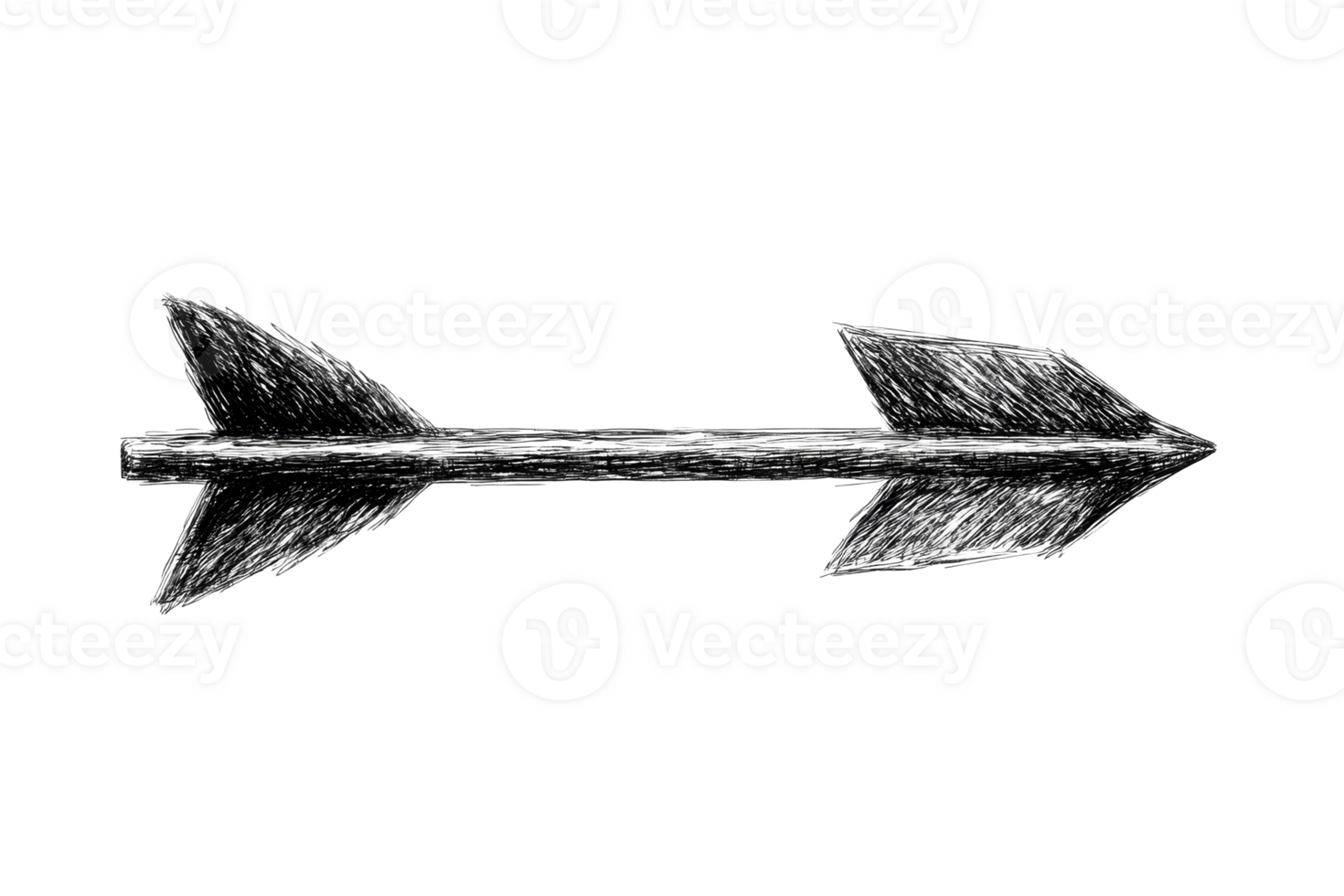 Sketch arrow with two direction, drawn look, on black background, cut out transparent png