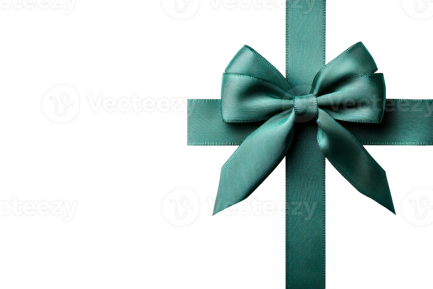 Green bow and ribbon on black background, gift wrapping, cut out transparent png