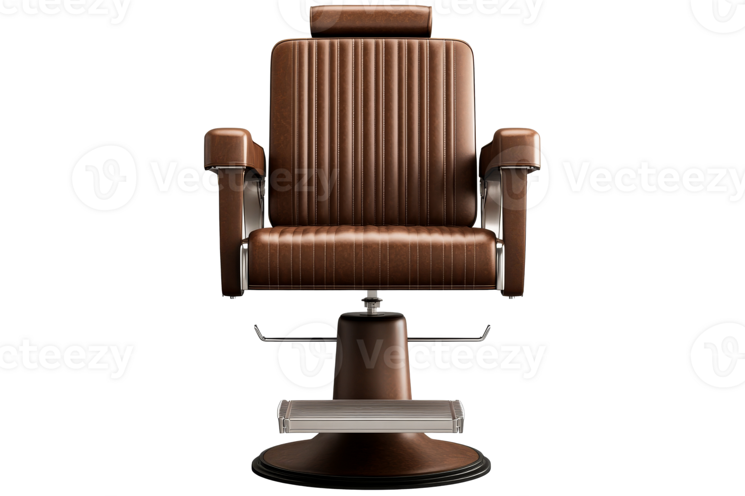 Brown Leather Barber Chair Elegantly Posed on Black Background, cut out transparent png