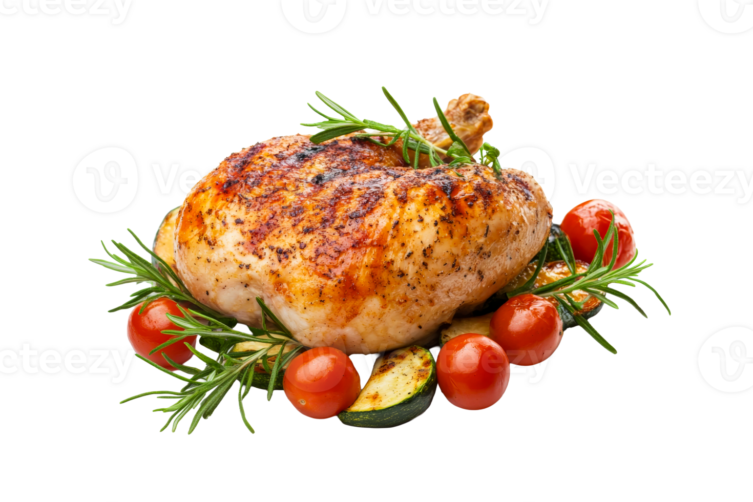 Grilled chicken with tomatoes and rosemary, gourmet food, cut out transparent png