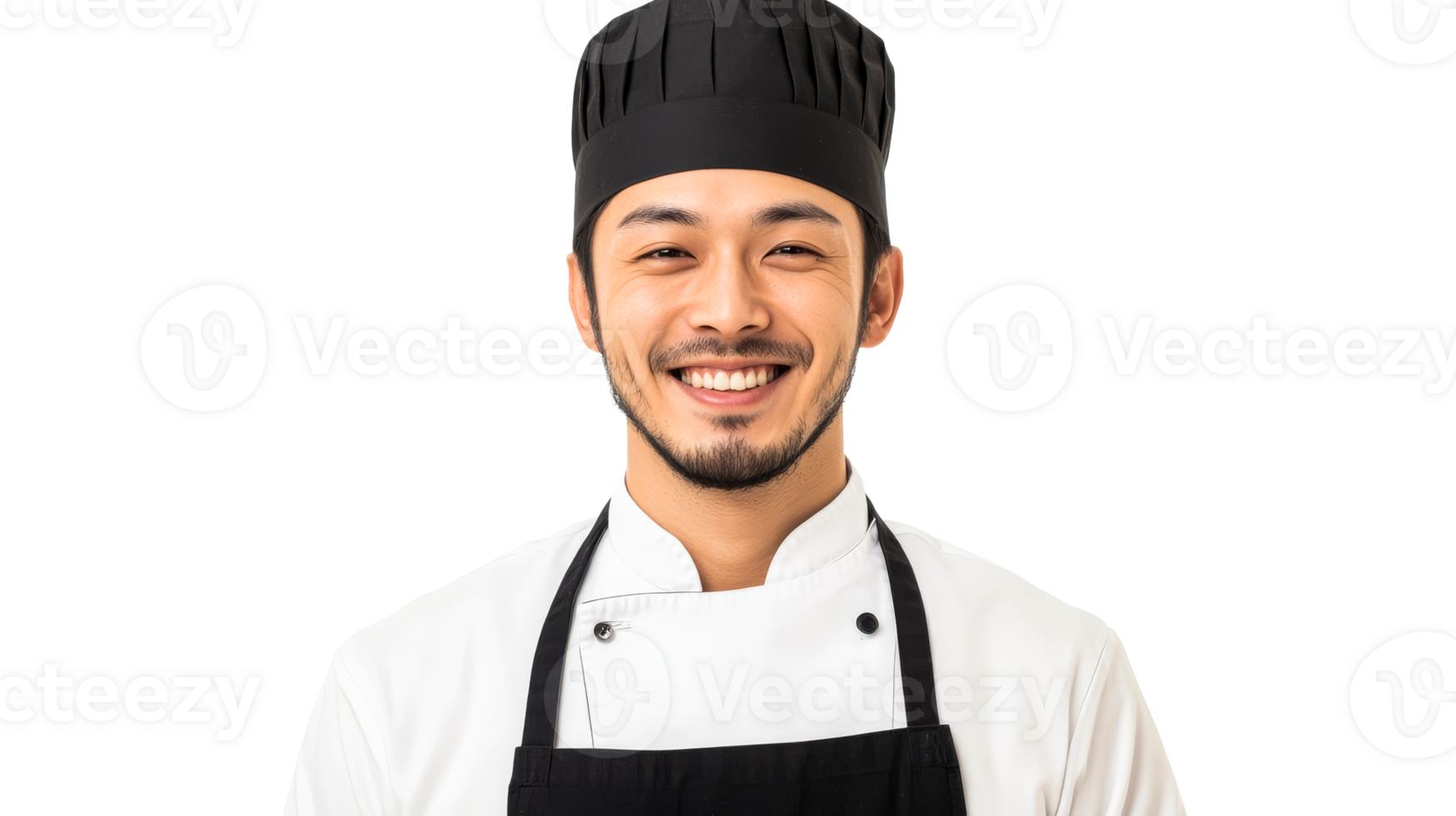 Smiling Asian Chef in Uniform Looking at Camera, cut out transparent png