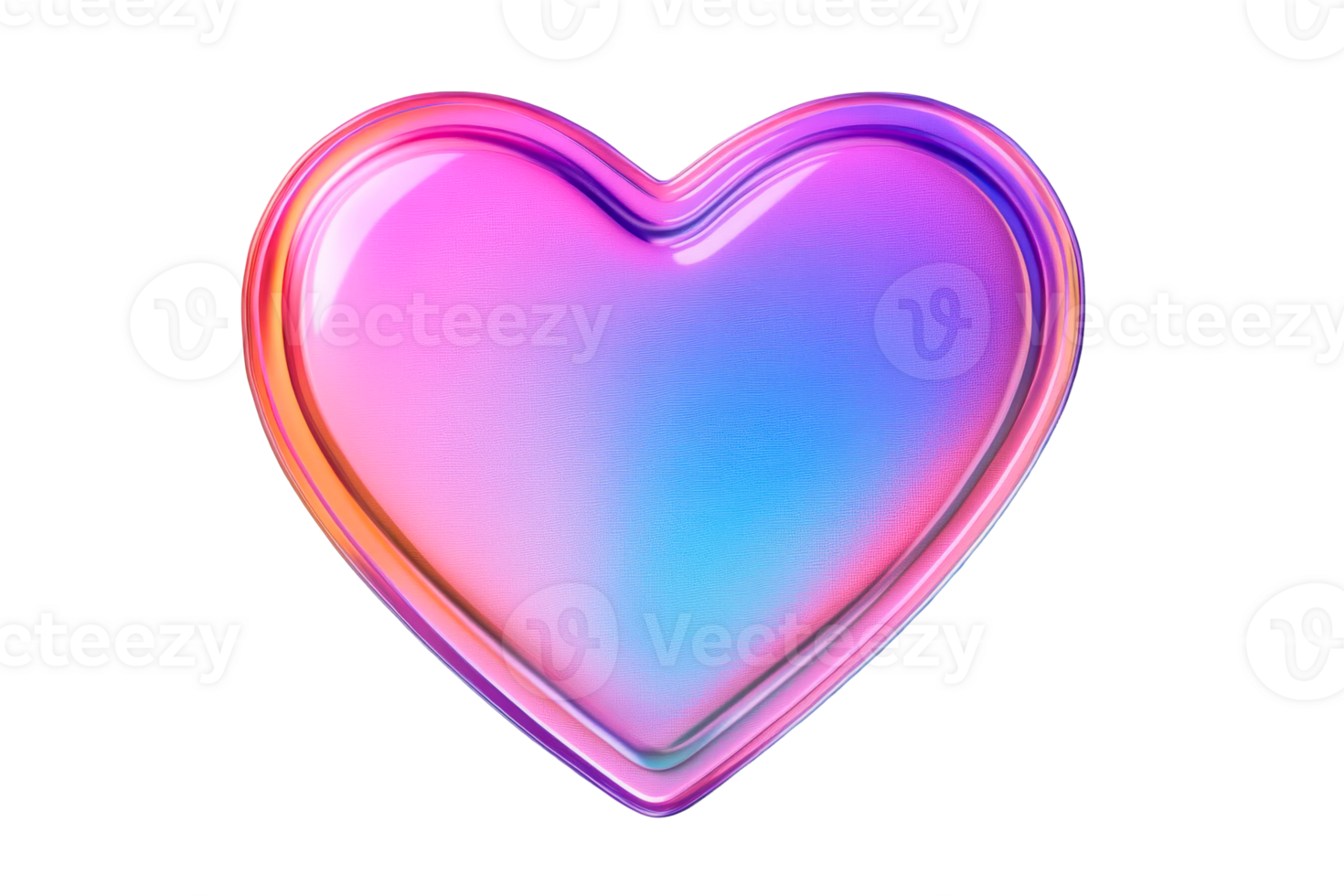Multicolored glass heart with gradients and highlights, cut out transparent png