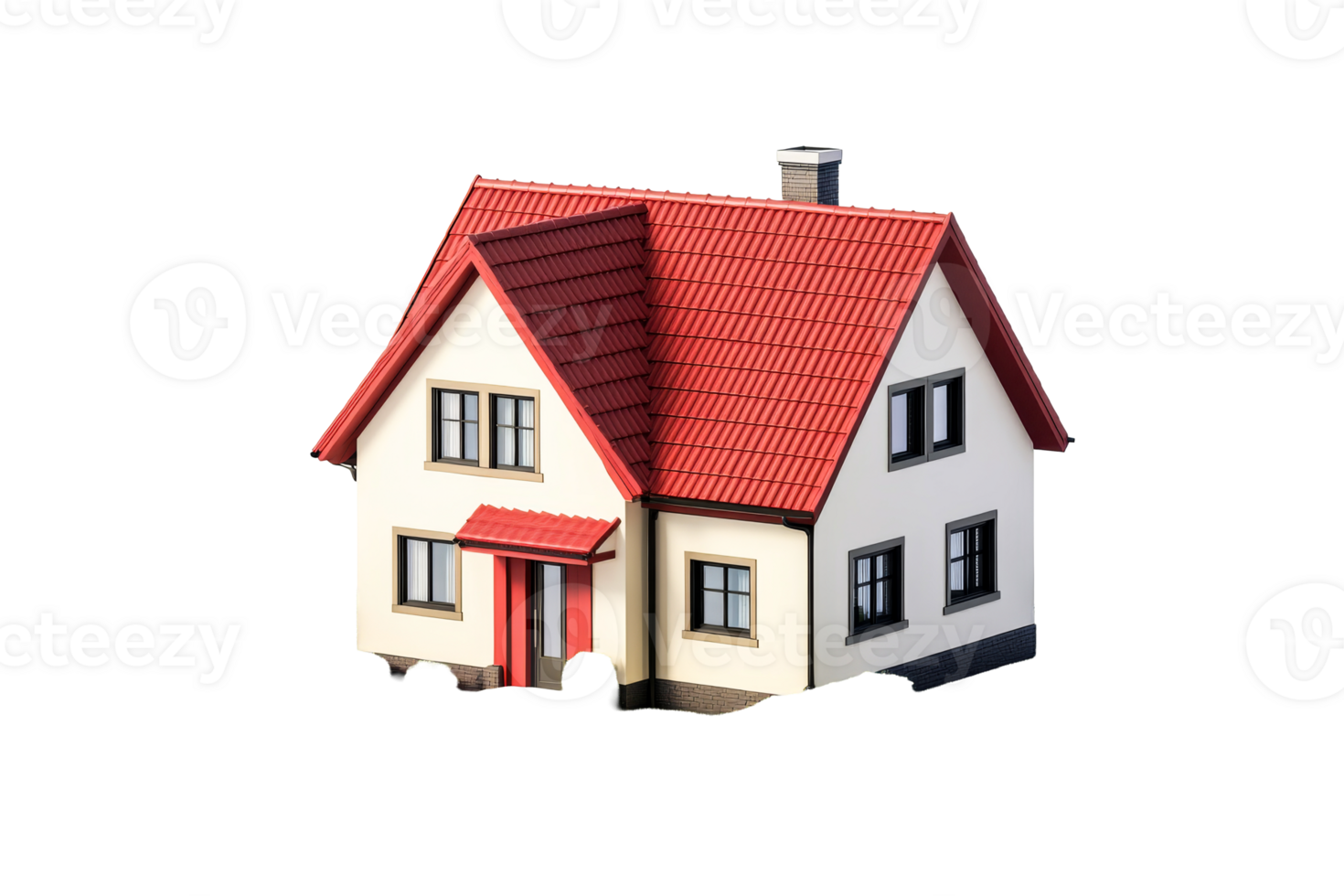 House with red roof and chimney, realistic style, isolated object, cut out transparent png