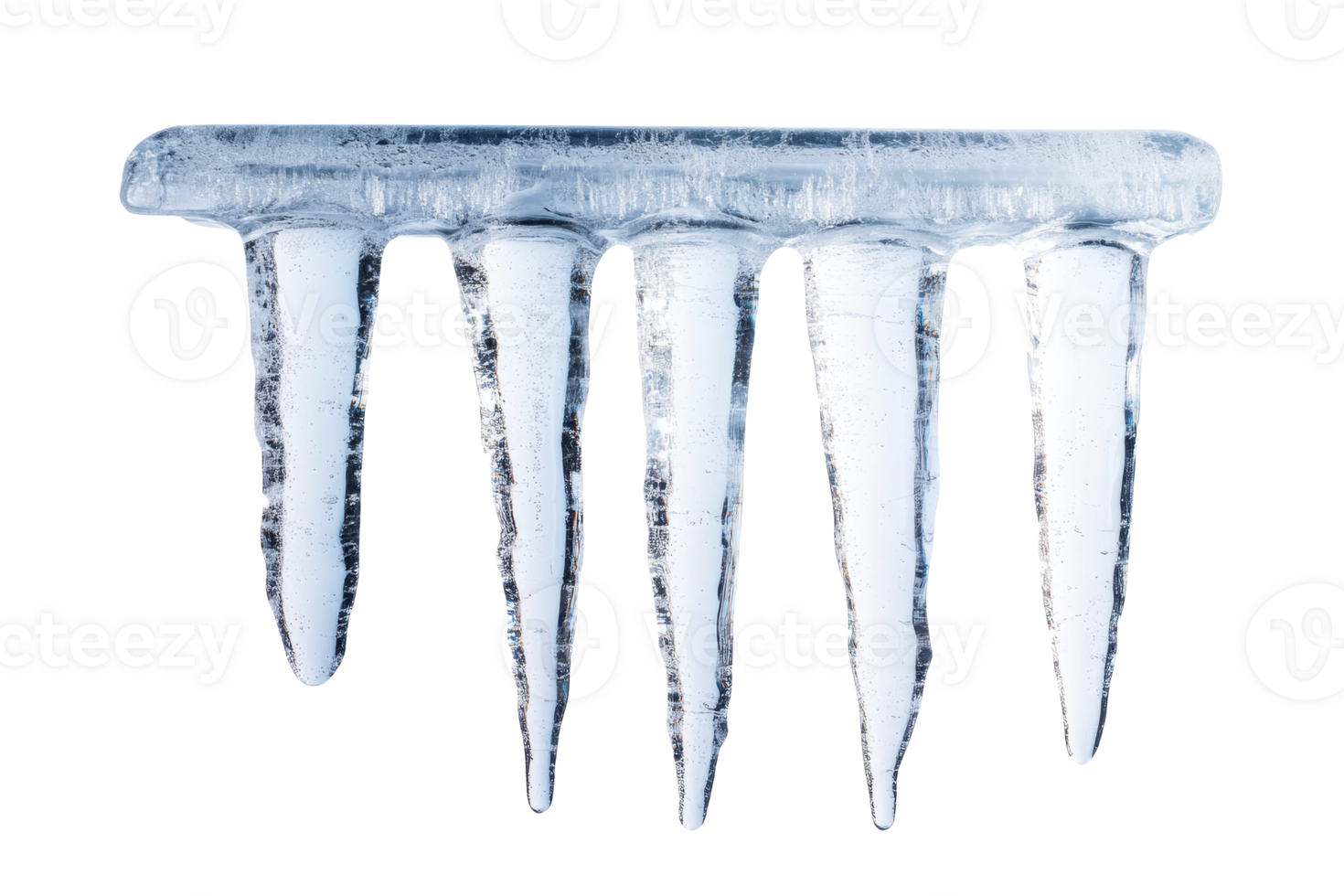 Row of transparent icicles, frozen, natural winter decoration, cut out transparent png