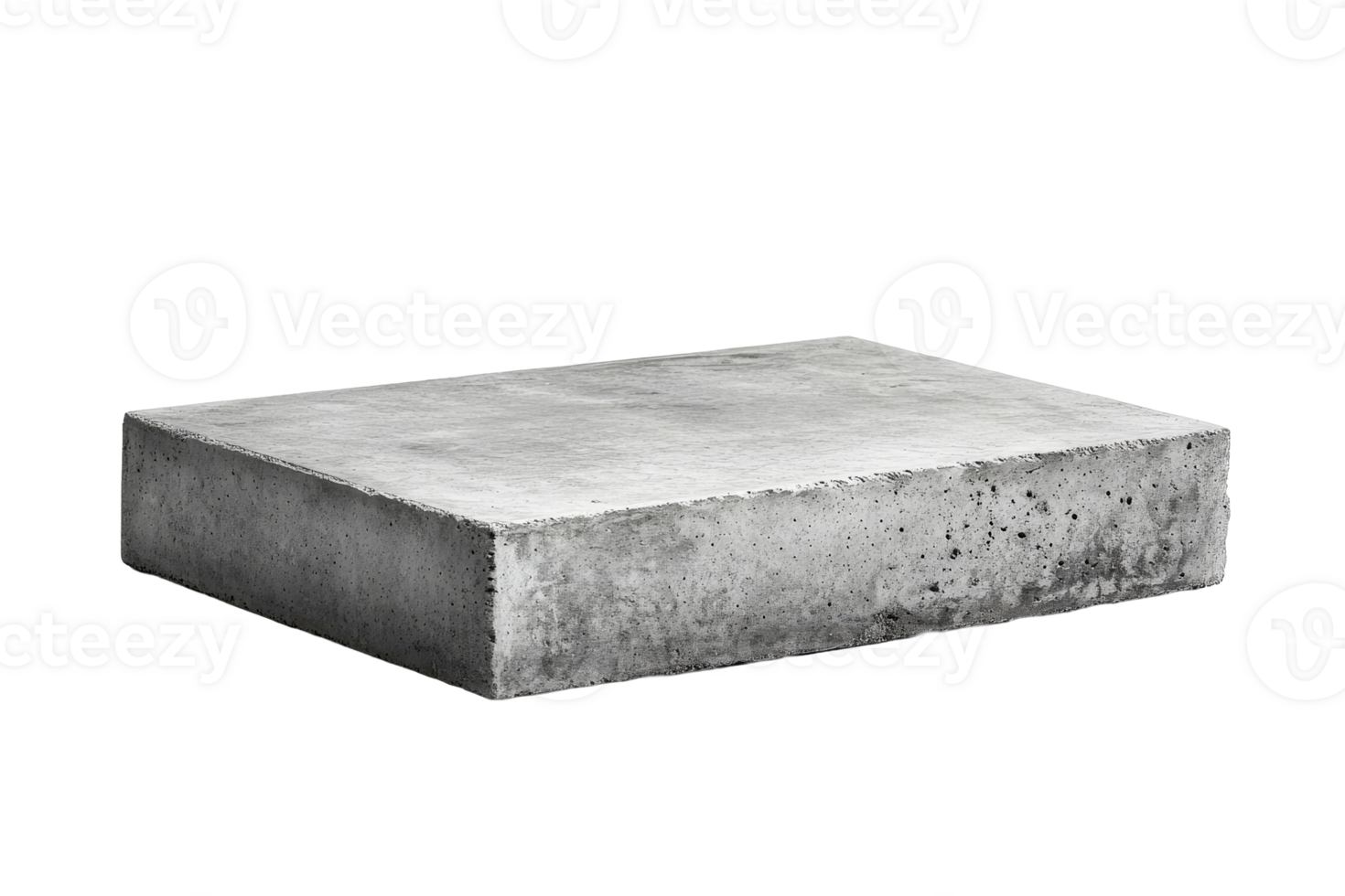 Isolated gray concrete block, stone brick material, cut out transparent png
