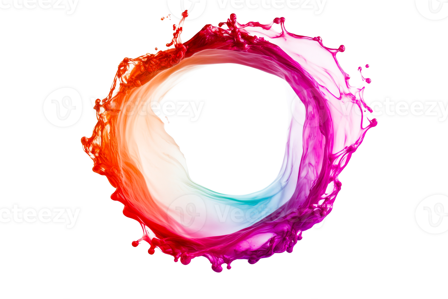 Colorful liquid circle swirl shape paint splash, cut out transparent png