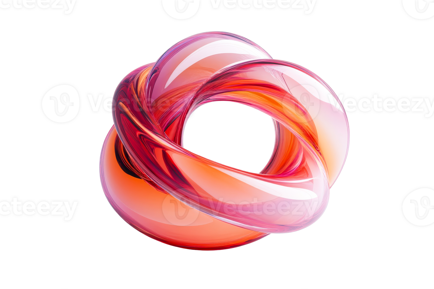Abstract red torus knot with glossy surface on black background, cut out transparent png