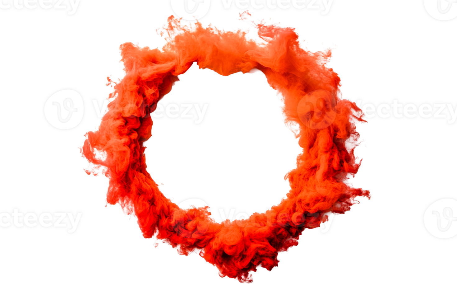 Orange ink cloud vortex shape isolated on black background, cut out transparent png