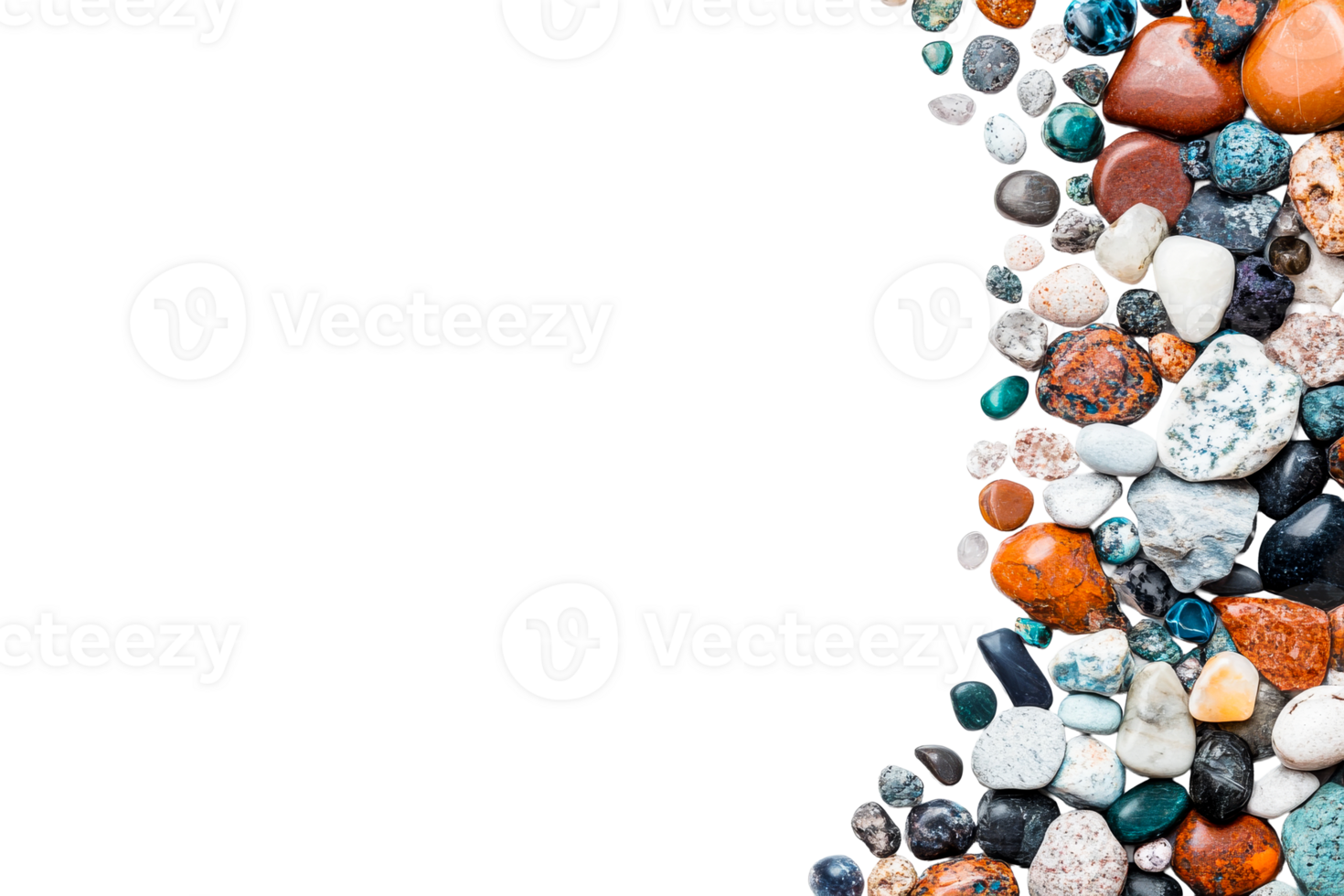 Multicolored, assorted pebbles frame edge, studio arrangement, pattern, cut out transparent png
