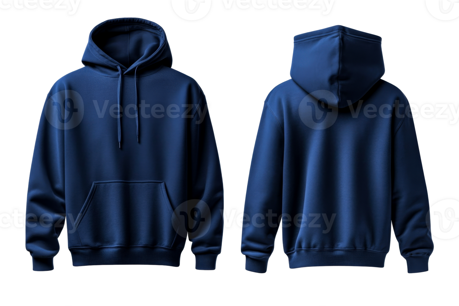 Blue hoodie mockup front and back views, cut out transparent png