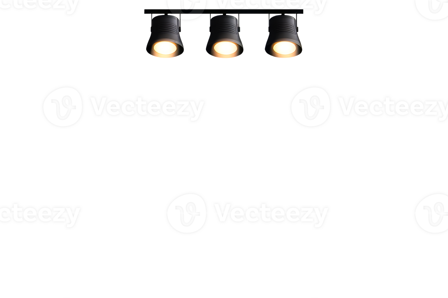 Three light sources on the black background, cut out transparent png