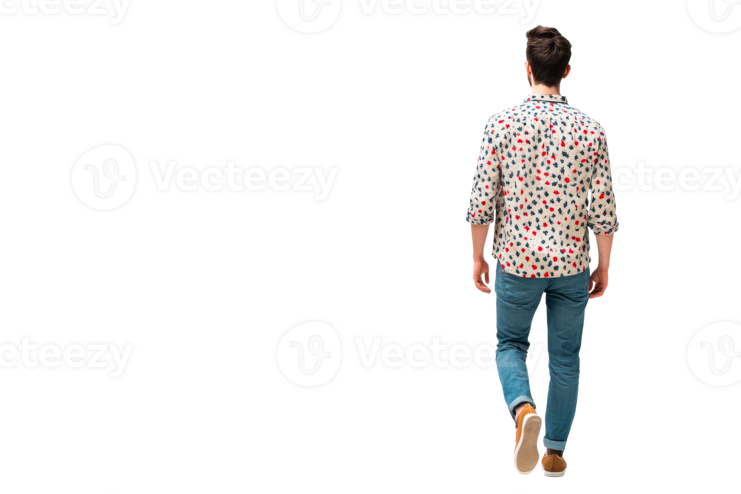 Stylish man walks forward. Casual elegance, back view, isolated, cut out transparent png