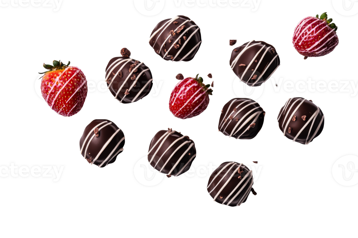 Chocolate covered strawberries and truffle sweets, cut out transparent png