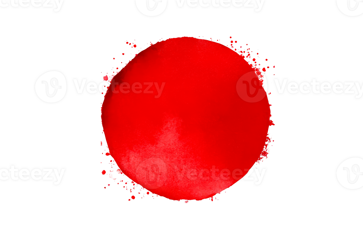 Red watercolor circle with splashes and drips, cut out transparent png
