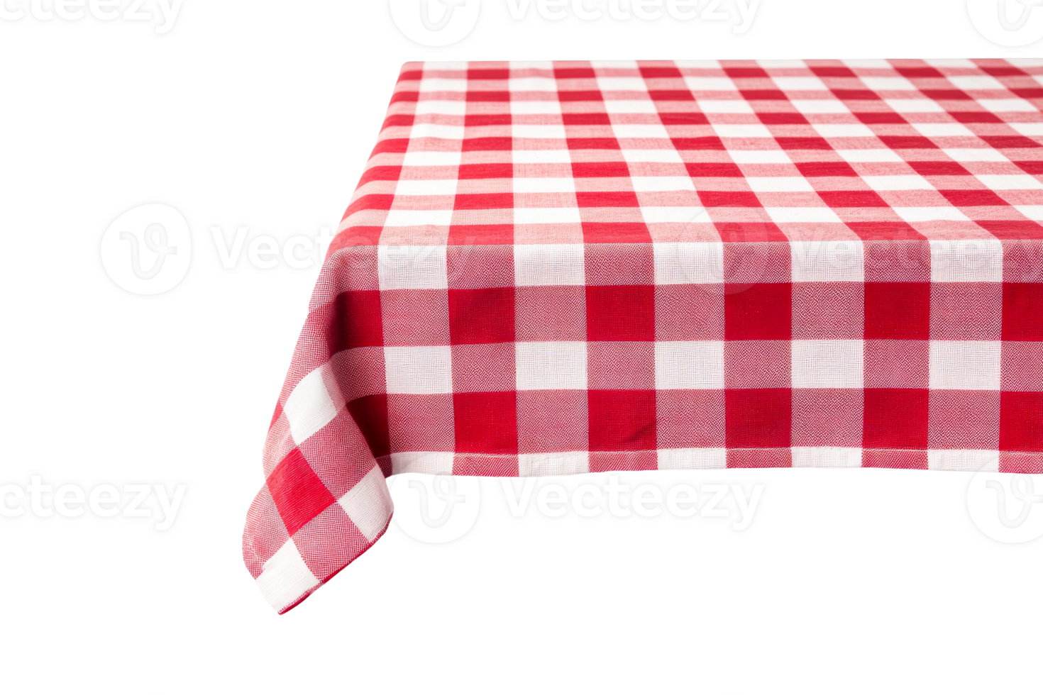 Red and white gingham tablecloth with detailed fabric texture , cut out transparent png
