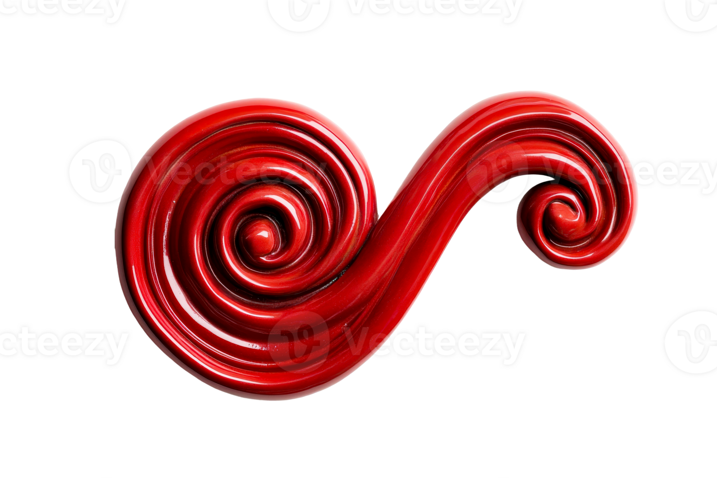 Red glossy spiral shape, decorative element isolated, cut out transparent png