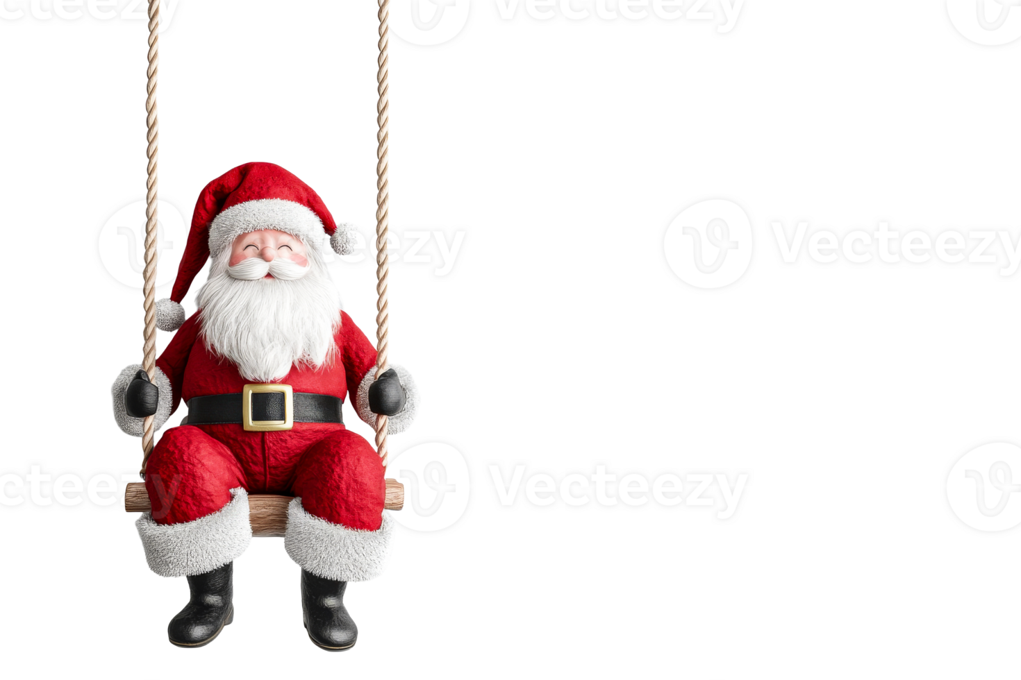 Cheerful Santa Claus Sitting on a Swing Illustration, cut out transparent png