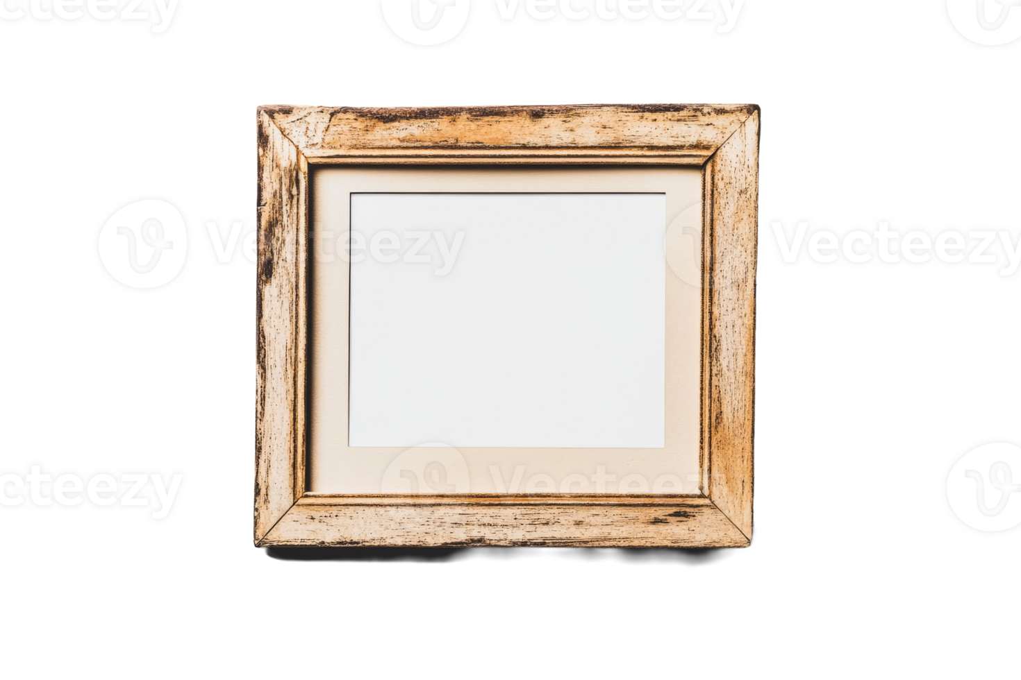 Empty vintage wooden frame, rectangular shape, old style , cut out transparent png