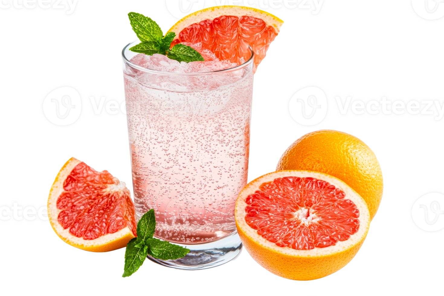 Refreshing pink grapefruit cocktail with mint, isolated, cut out transparent png