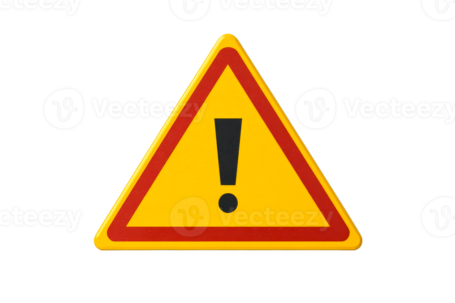 Yellow warning sign with an exclamation point symbol, cut out transparent png