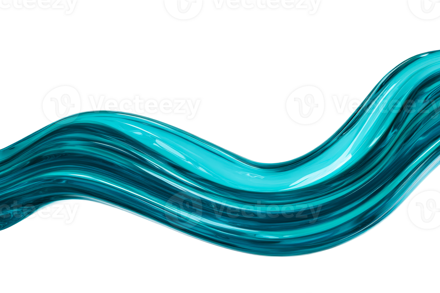 Blue fluid glossy wave shape abstraction, curve swirl ripple form, cut out transparent png