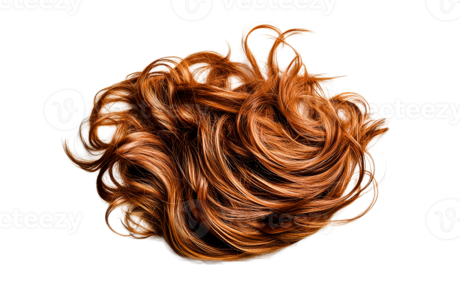 Copper-toned hair curls, auburn ringlets, strands, isolated, beautiful, cut out transparent png