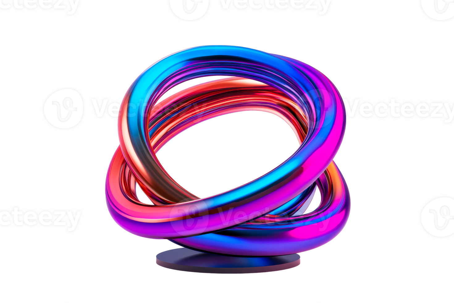 3D intertwined loop, rainbow shiny metallic sculpture, cut out transparent png