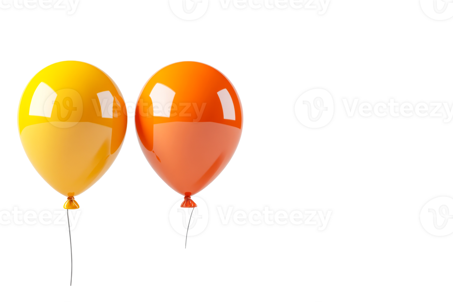 Two balloons of yellow and orange colors, cut out transparent png
