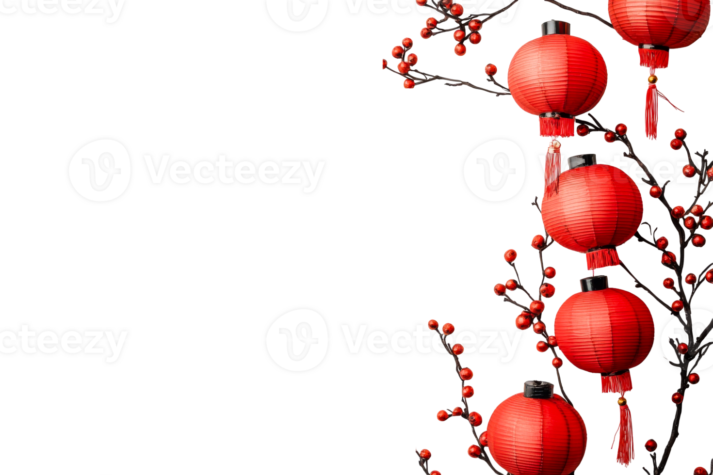 Bright red lanterns with Asian-style decoration, cut out transparent png