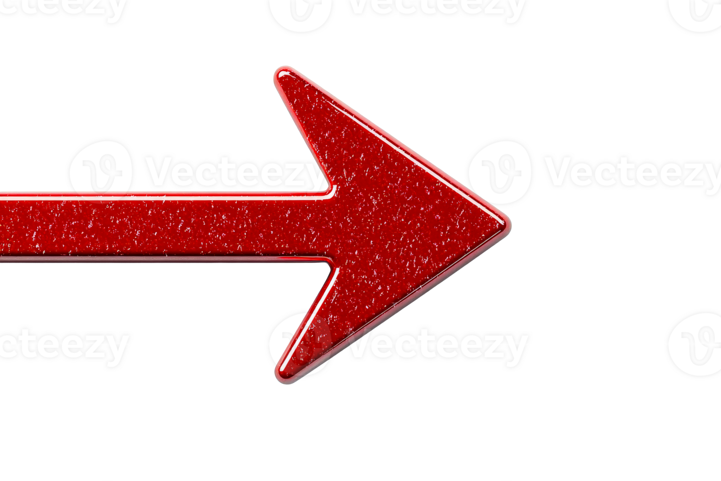 Right pointing arrow with textured red surface, cut out transparent png