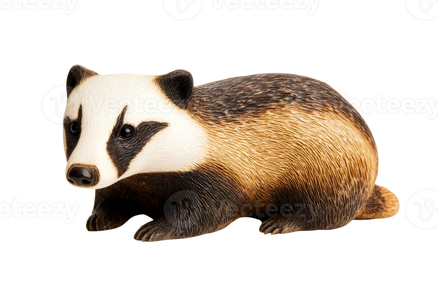 Badger figurine with realistic details on a black background, cut out transparent png