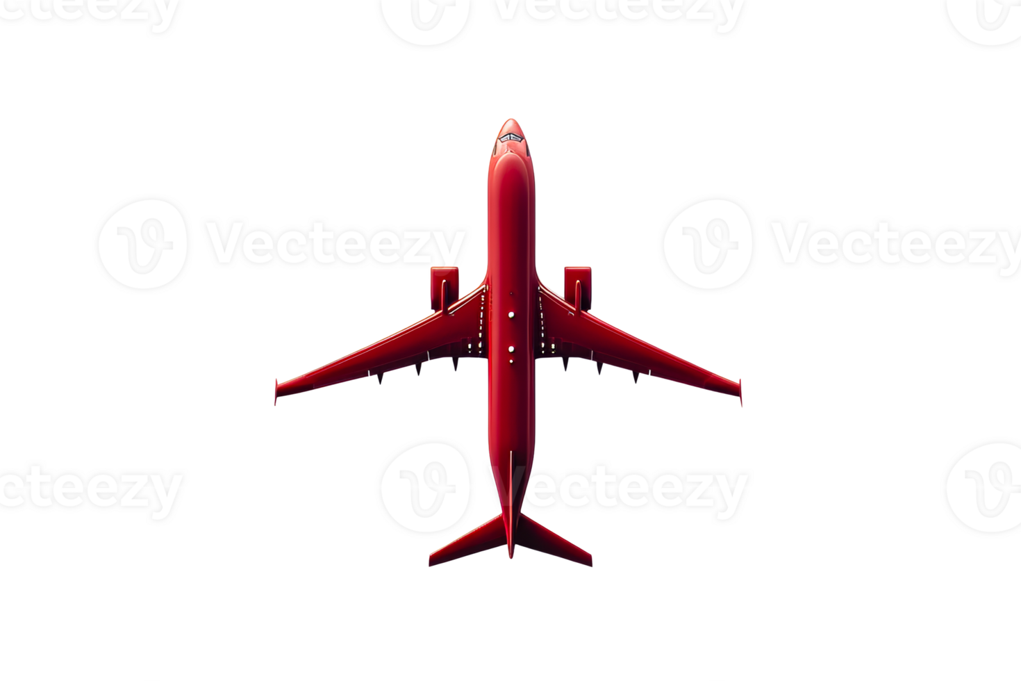 Top view red aircraft on black background, cut out transparent png