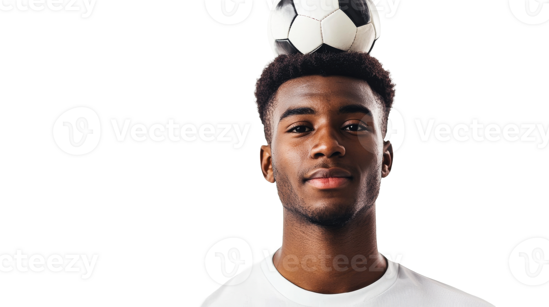 African man balances a ball on his head in a playful challenge, cut out transparent png