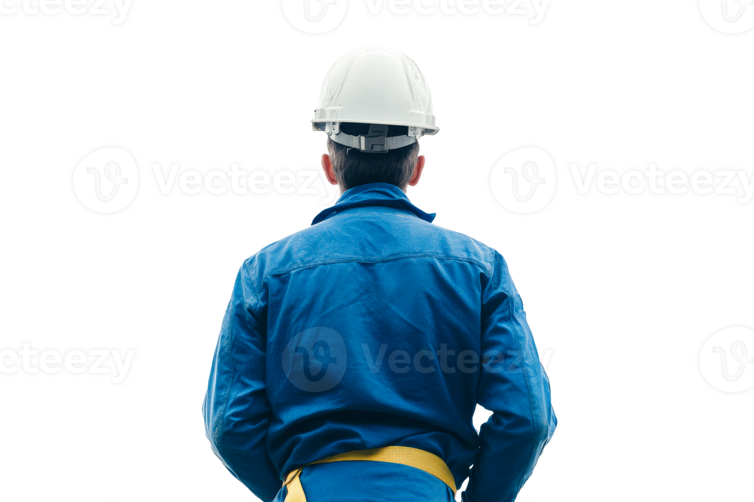 Construction worker from behind wearing helmet, cut out transparent png