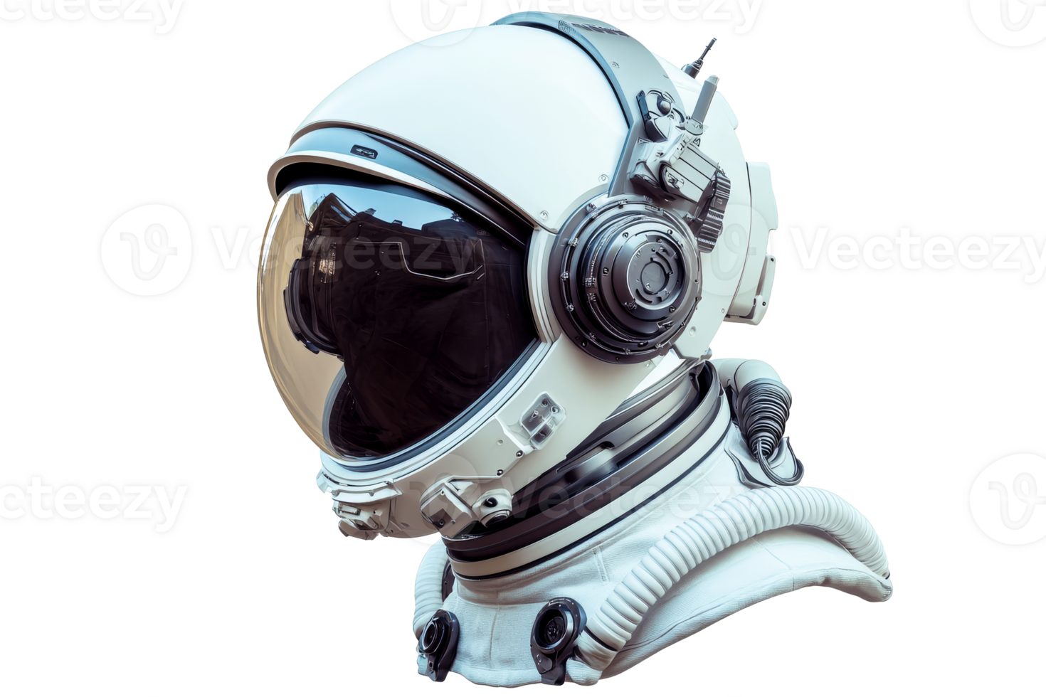 Futuristic astronaut's helmet with complex mechanisms , cut out transparent png