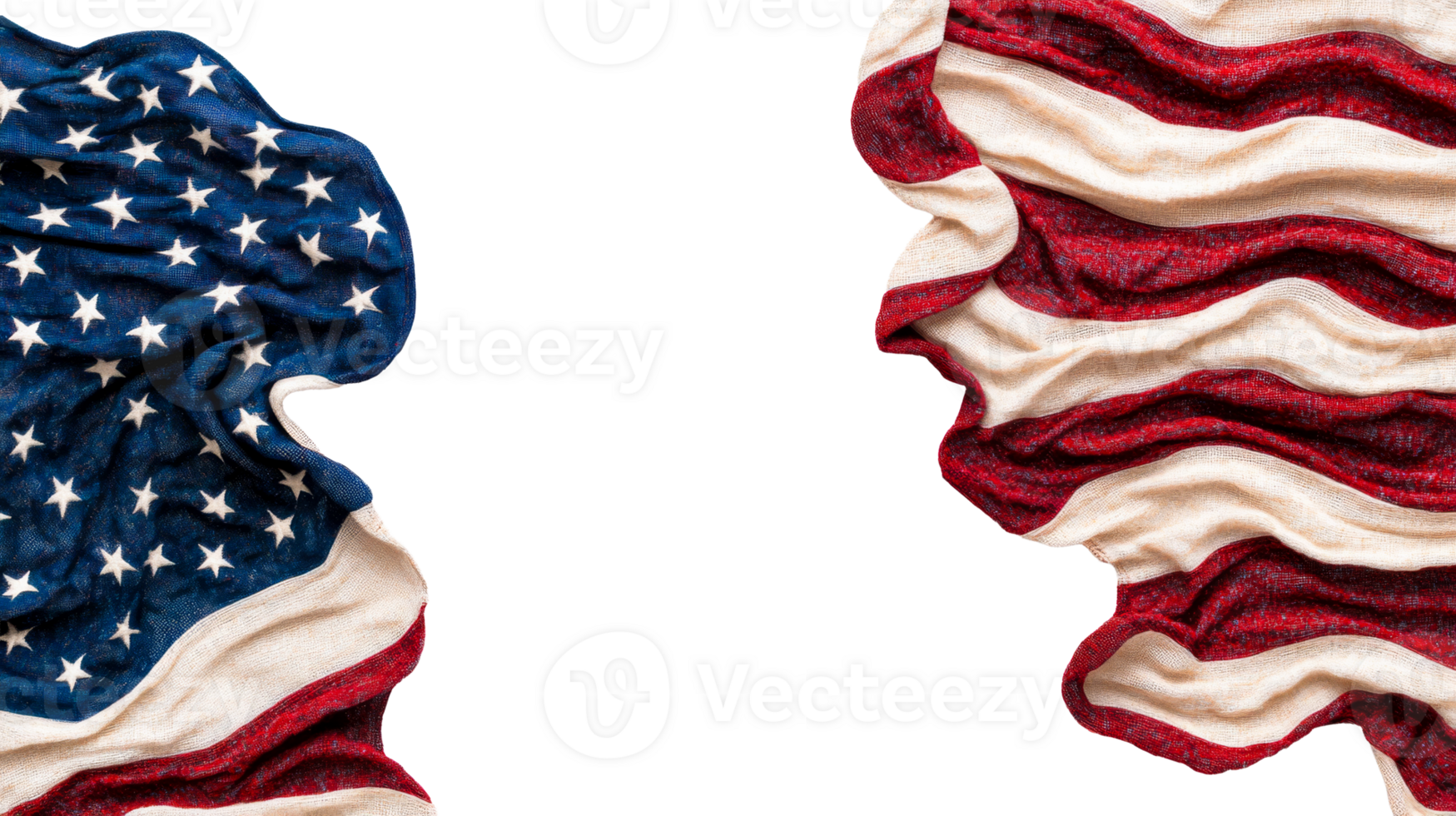 American flag fabric texture on black backdrop, cut out transparent png
