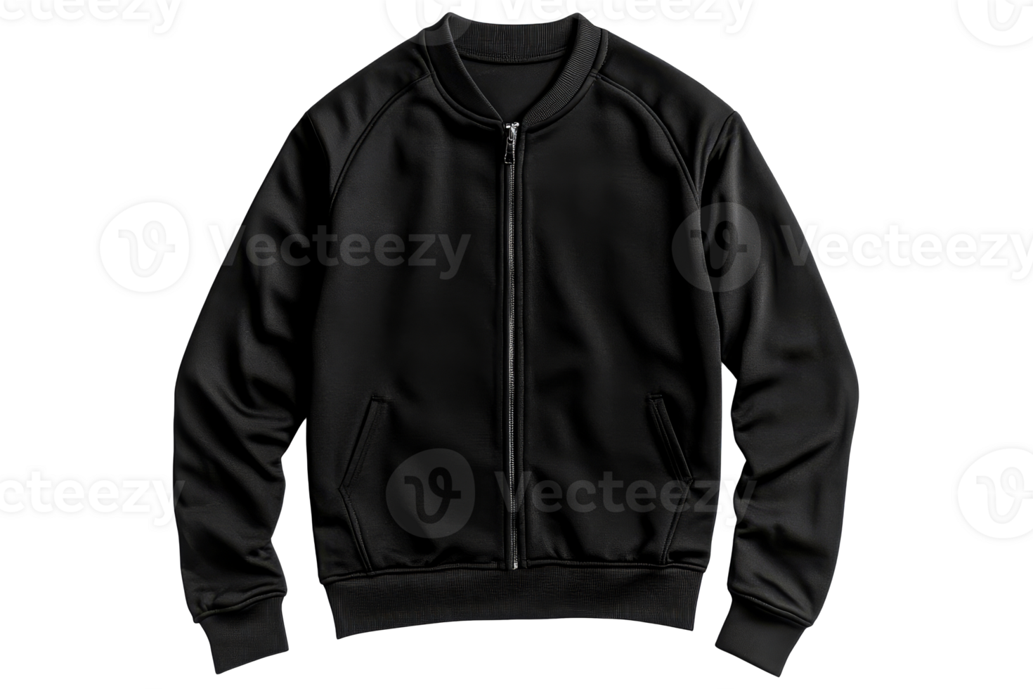 Classic black jacket with zipper, cut out transparent png