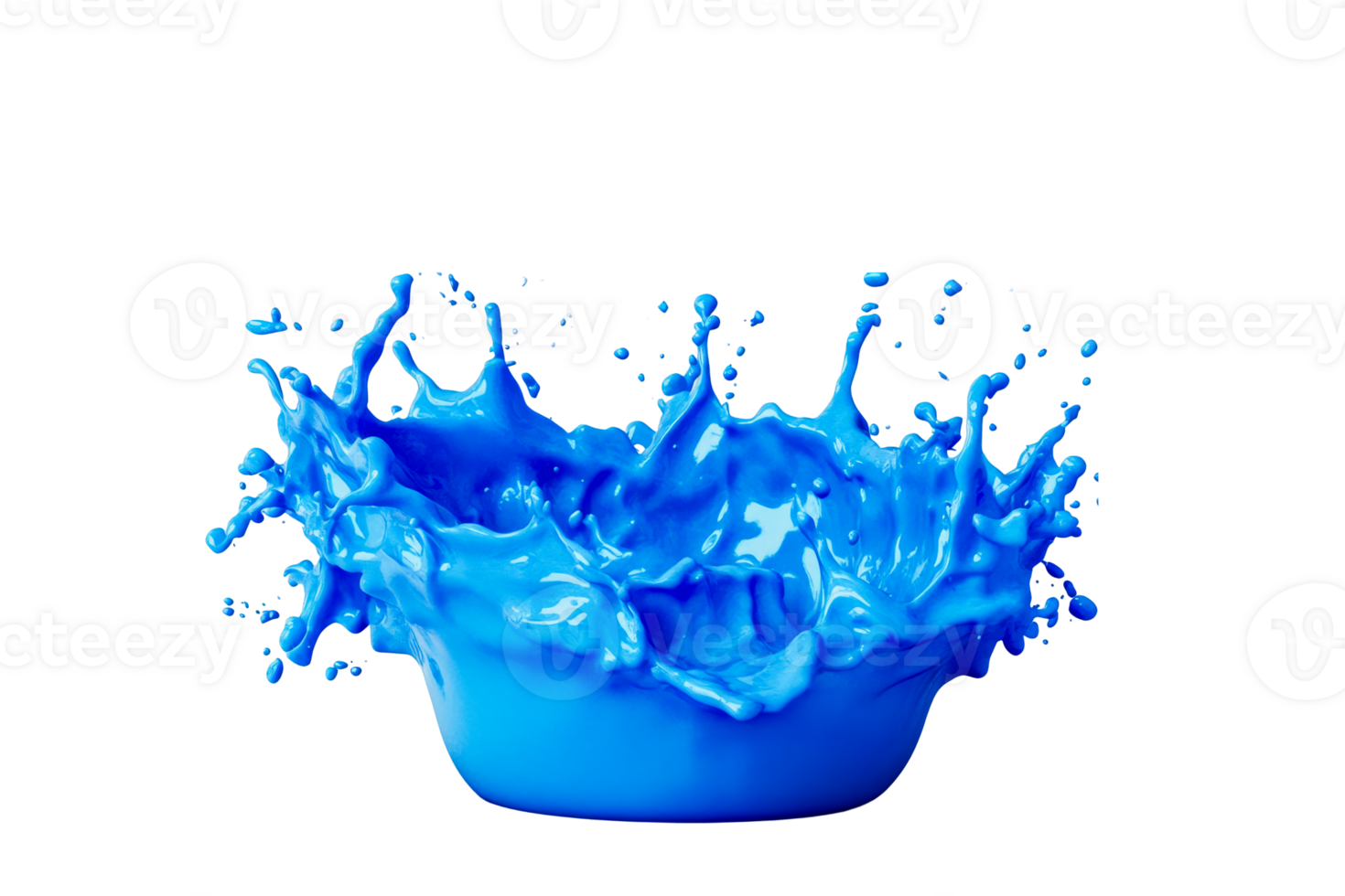 Blue paint splashing out of container, studio shot, cut out transparent png