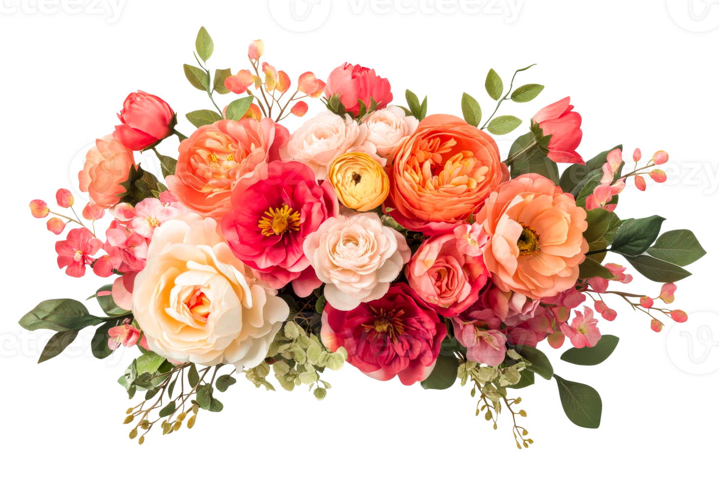 Elegant Floral Arrangement with Peach Roses and Accents, cut out transparent png