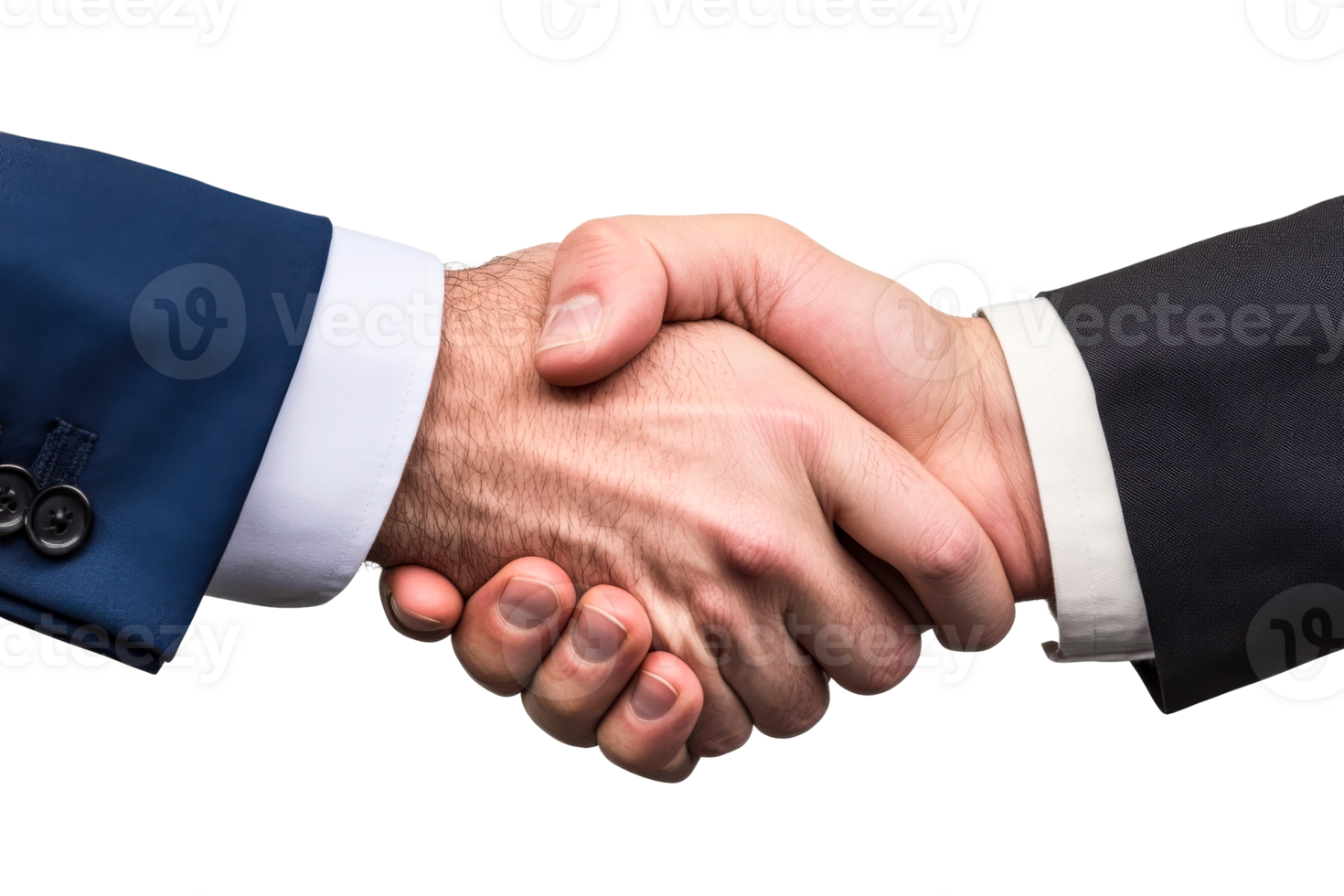 Two people shaking hands in business suits, greeting, cut out transparent png