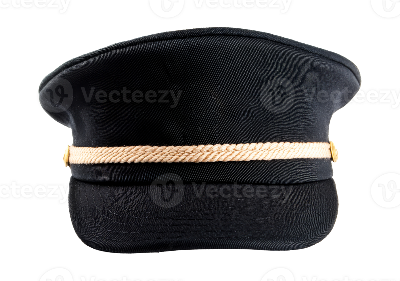 Dark blue captain's cap with rope accent , cut out transparent png